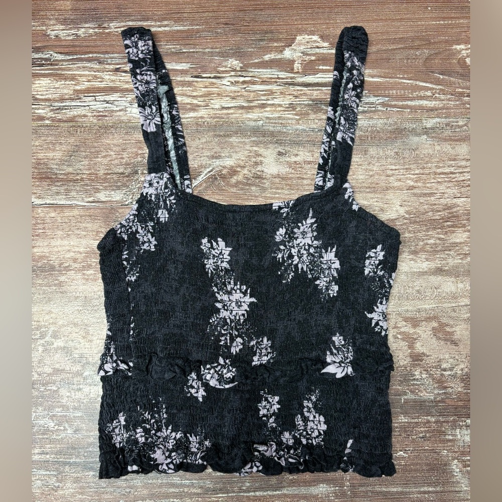 Free People Black Floral Smocked Tank Top - Picture 7 of 12